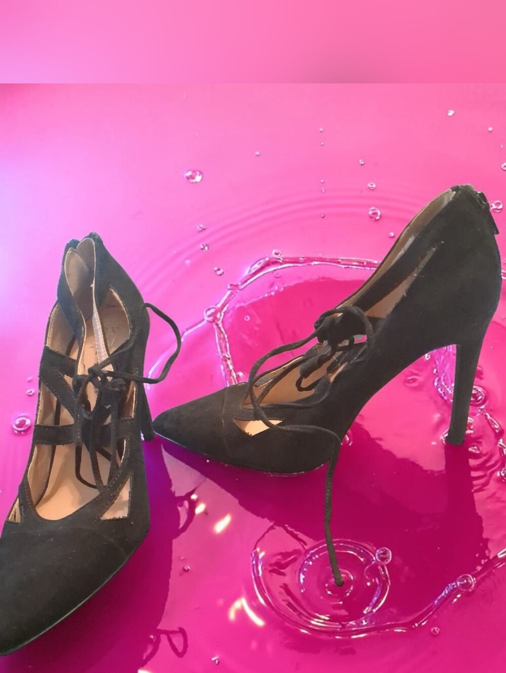 New York & Company Black Lace-Up Pointed-Toe Stiletto Heel Womens Shoe Size 9